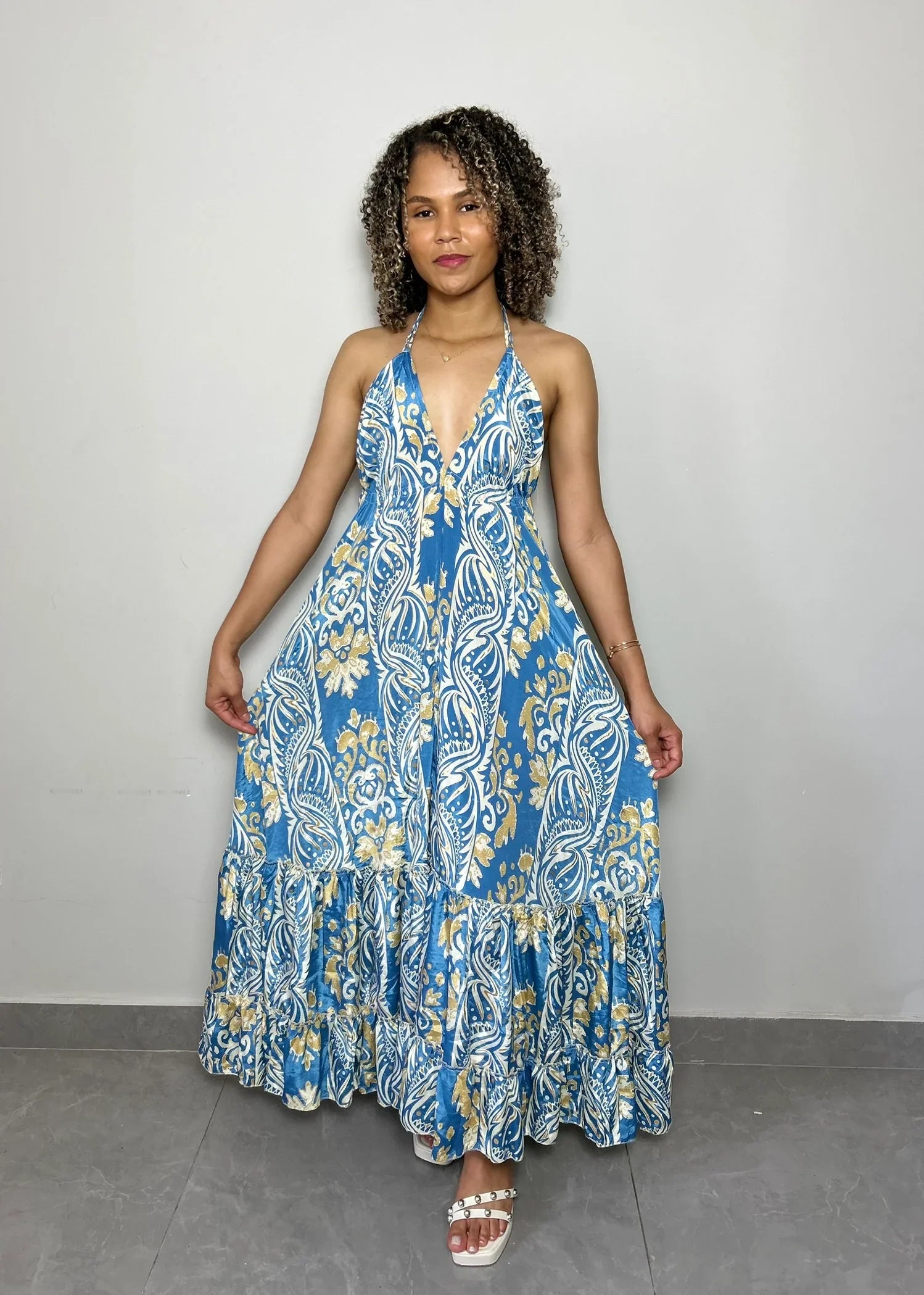 Vestido Longo Indiano Azul Oásis - LE XAVIER