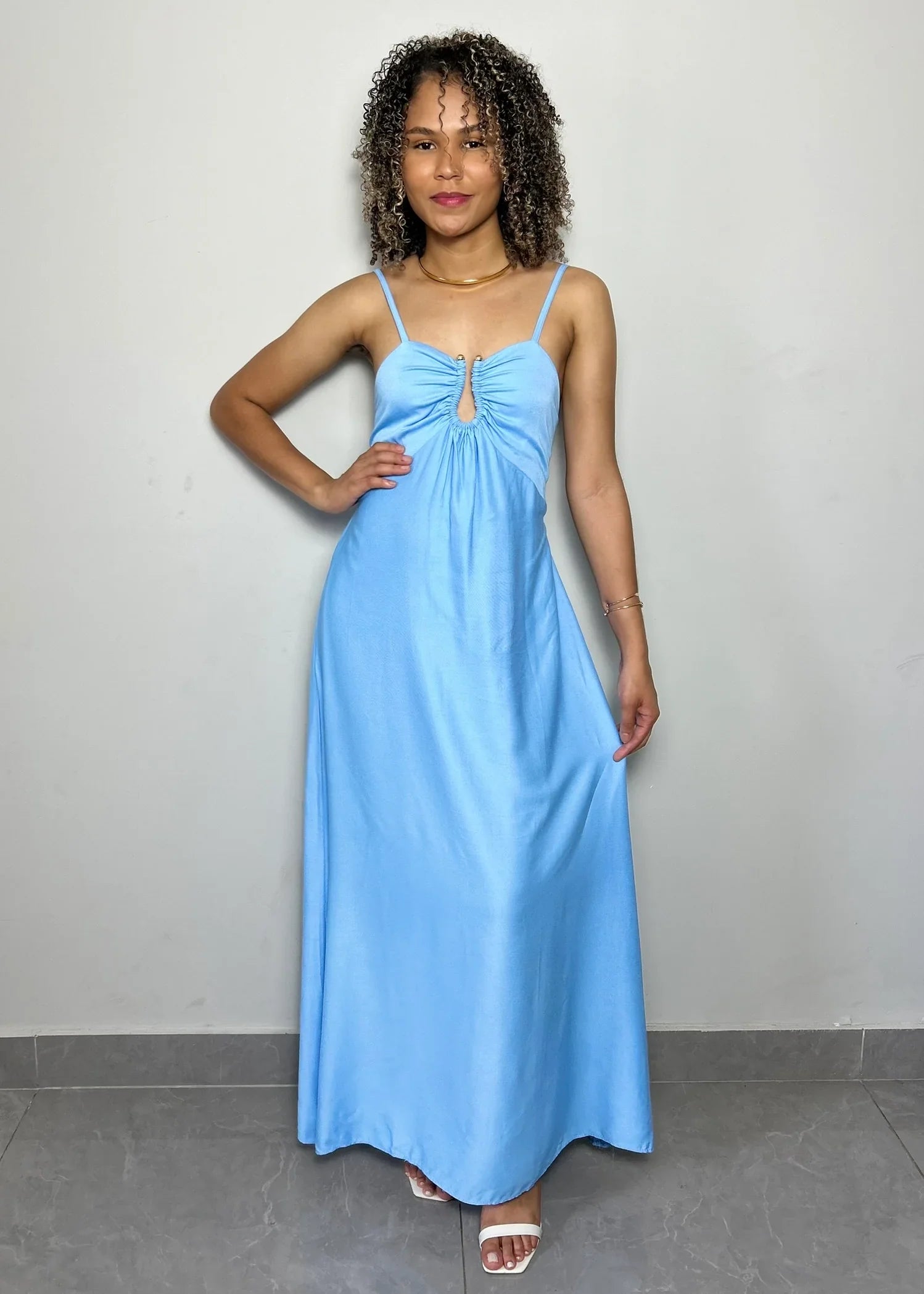 Vestido Longo Azul Serenity Detalhe em Metal - LE XAVIER