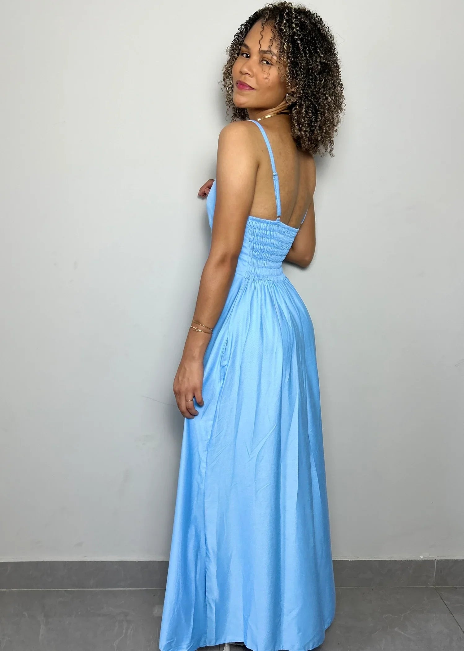 Vestido Longo Azul Serenity Detalhe em Metal - LE XAVIER