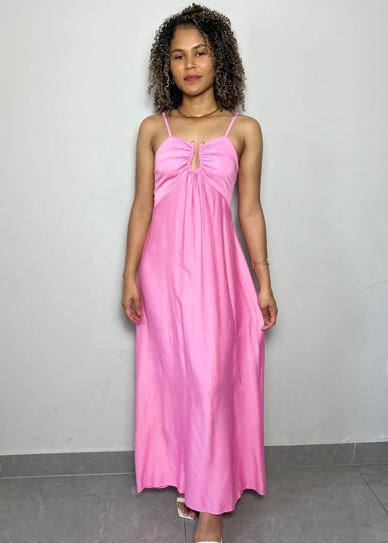 Vestido Longo Rosa Misty Detalhe em Metal - LE XAVIER