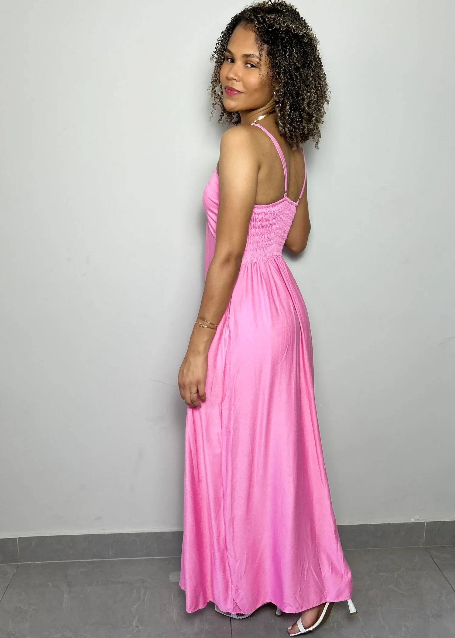 Vestido Longo Rosa Misty Detalhe em Metal - LE XAVIER