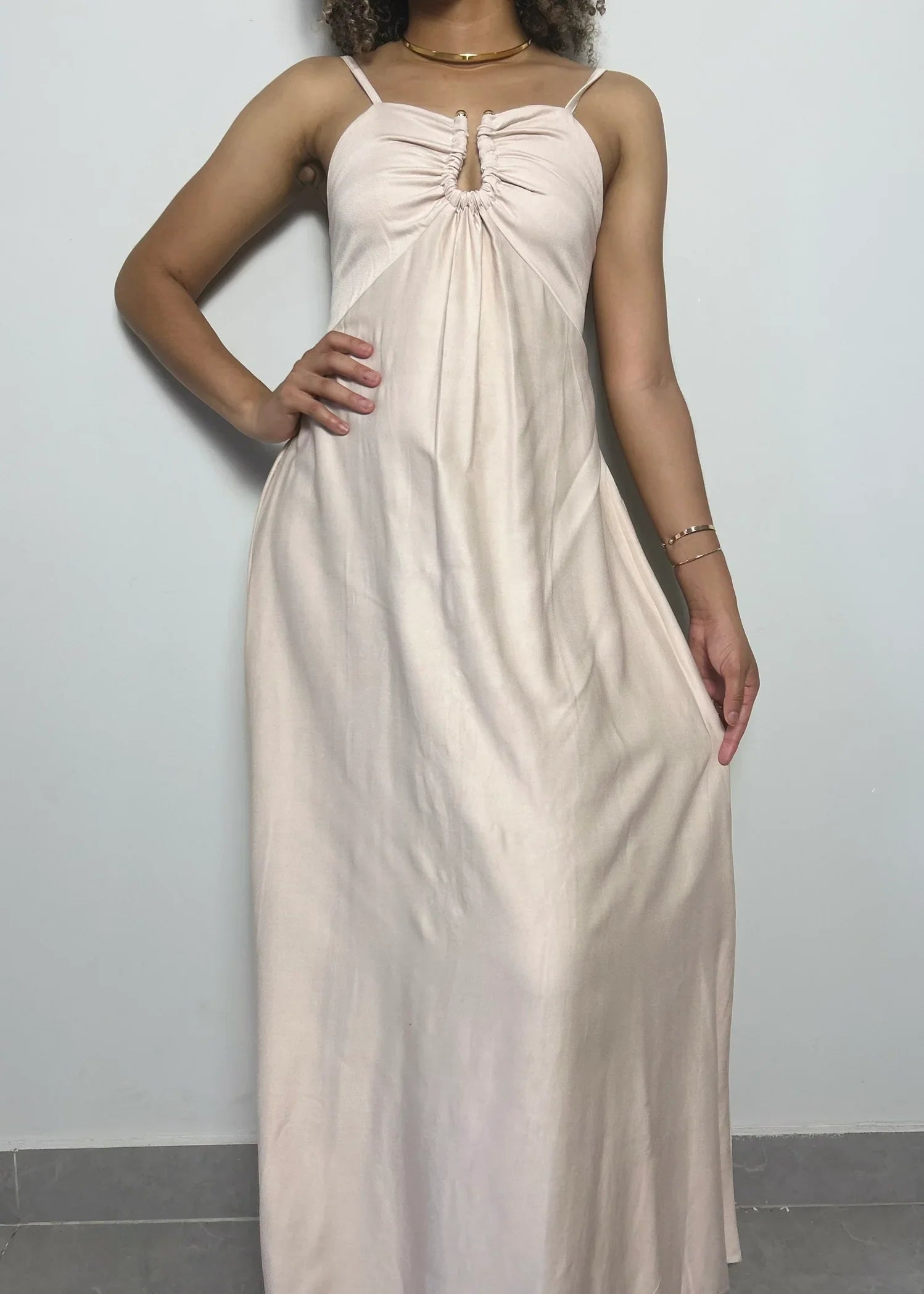 Vestido Longo Nude Supreme Detalhe em Metal - LE XAVIER